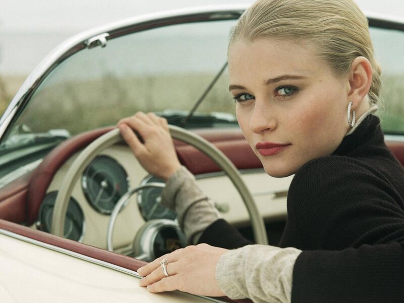 Woman in Convertible Car — Black, Calm