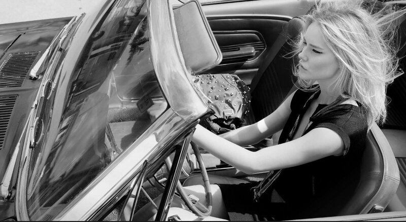 Woman in Convertible Car — Black, Dramatic, Afternoon