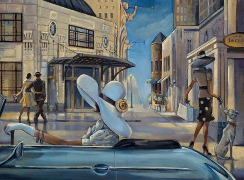 Woman in Convertible Car — Blue, Calm