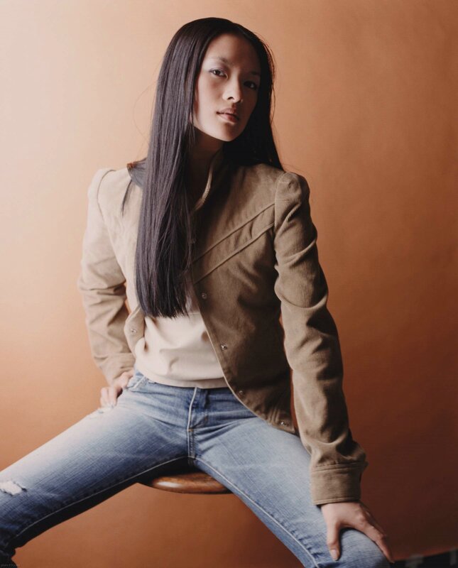 woman in corduroy jacket