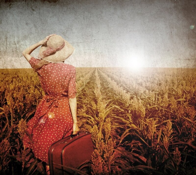 Woman in Cornfield — Red