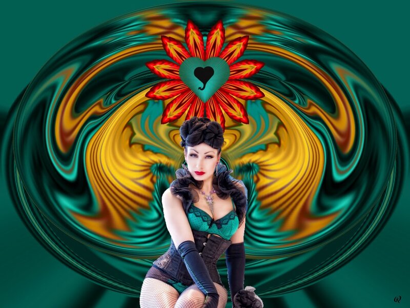 Woman in Corset and Fishnets — Green, Dramatic, Digital Art