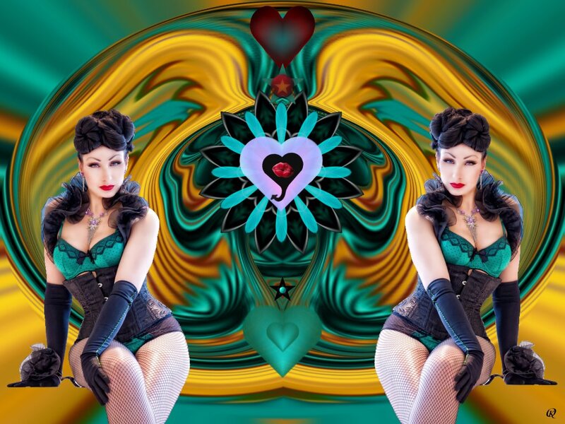 Woman in Corset and Fishnets — Green, Dramatic