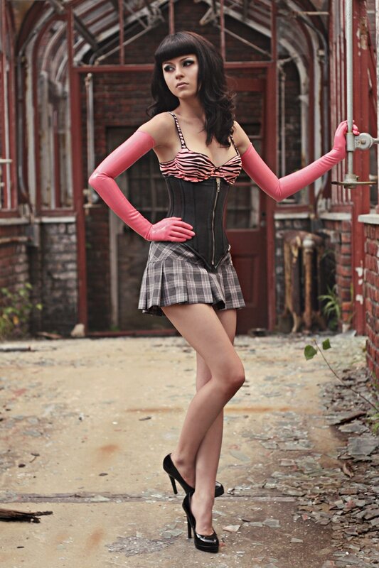 woman in corset and gloves