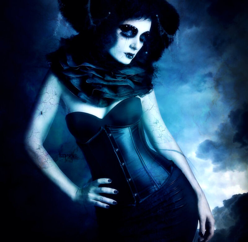 Woman in Corset and Hat — Blue