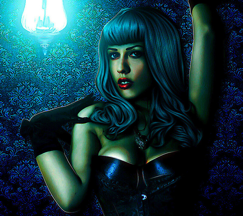 Woman in Corset — Blue, Dramatic
