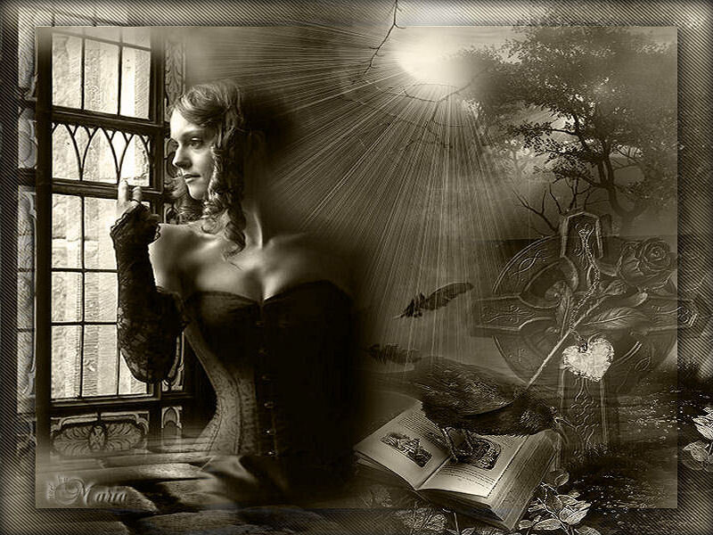 Woman in Corset by Window — Black, Dramatic, Night