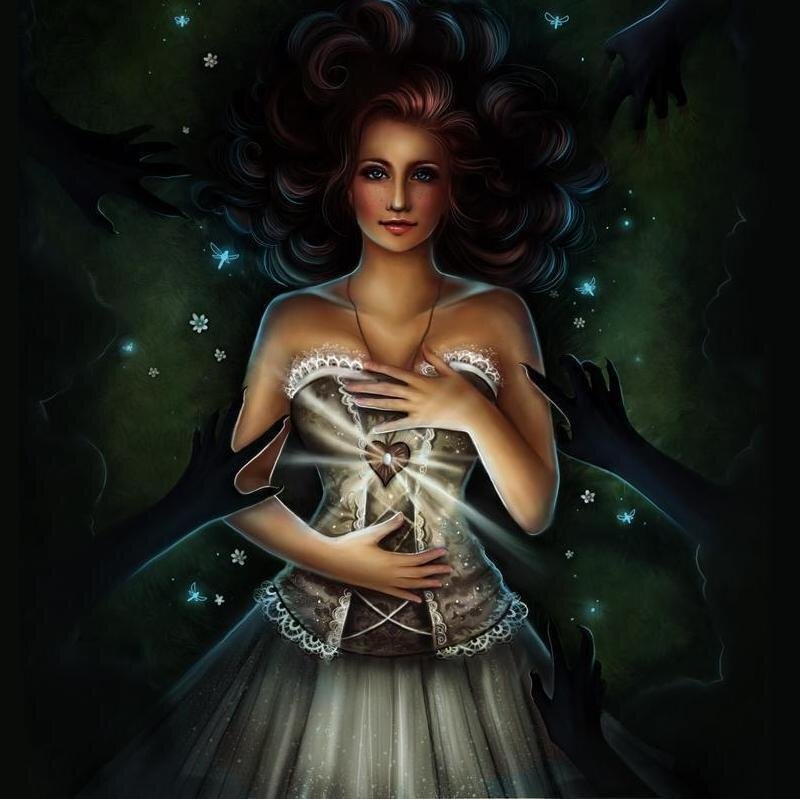 Woman in Corset Dress — Green, Dramatic