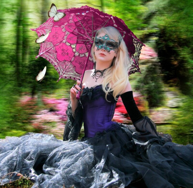 Woman in Corset Dress — Purple, Dramatic