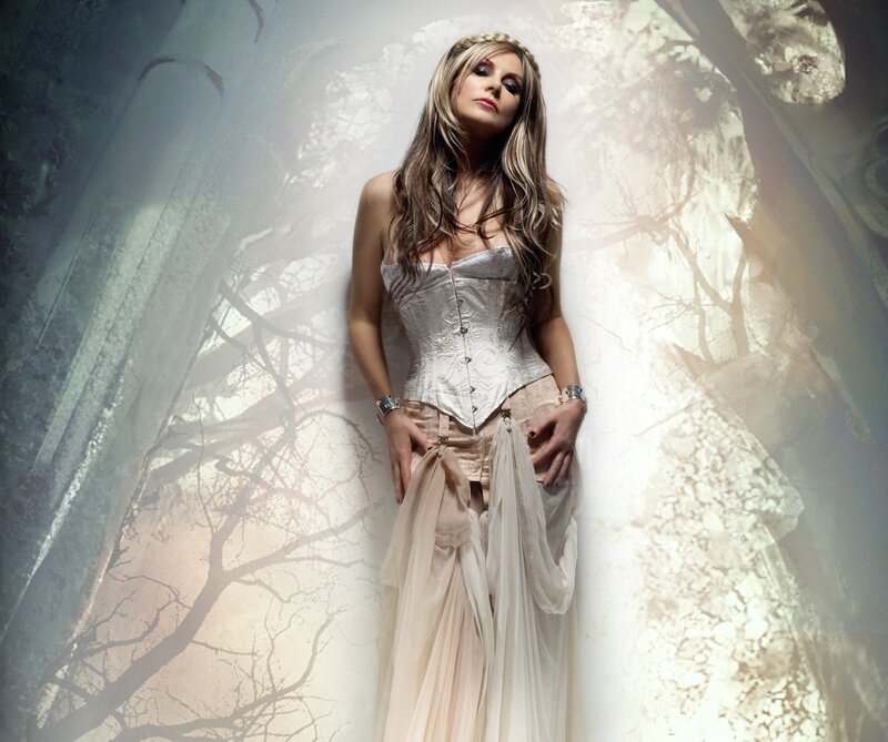 Woman in Corset Dress — White, Dramatic, Photograph