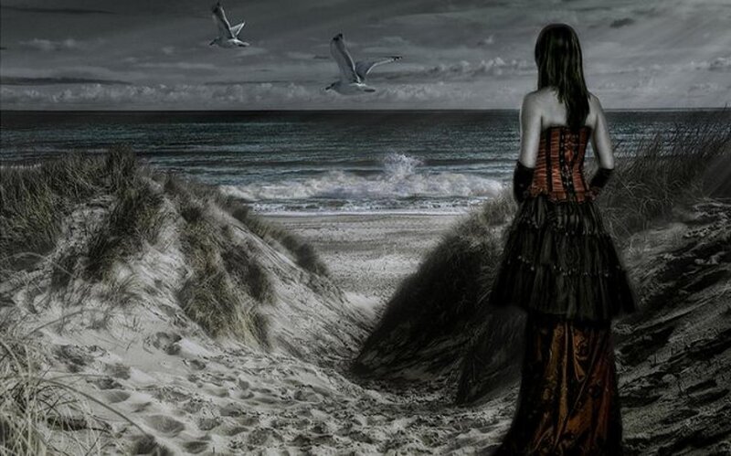 Woman in Corset on Beach