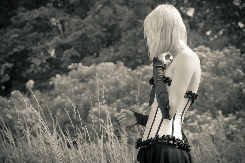 Woman in corset outdoors