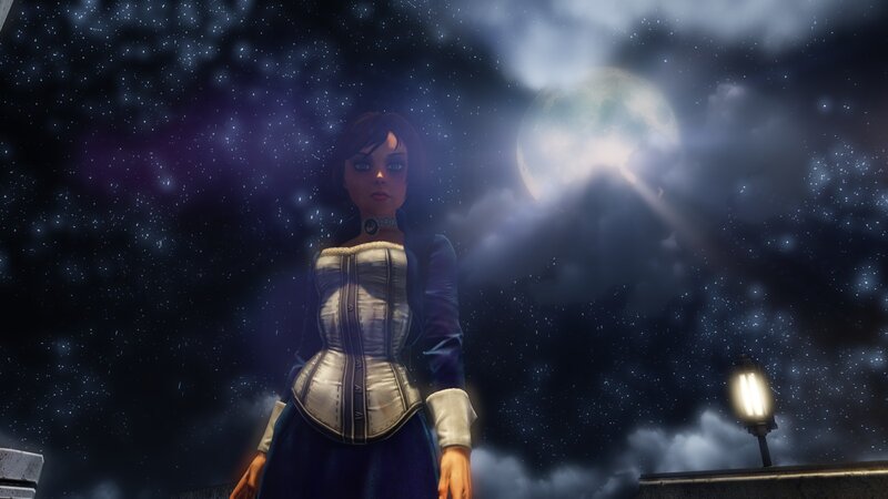 woman in corset under moonlight