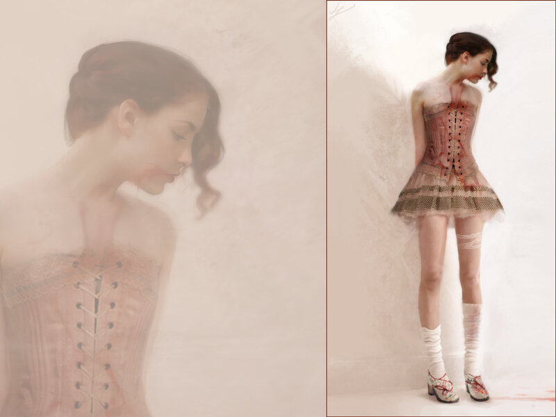 woman in corset with blood