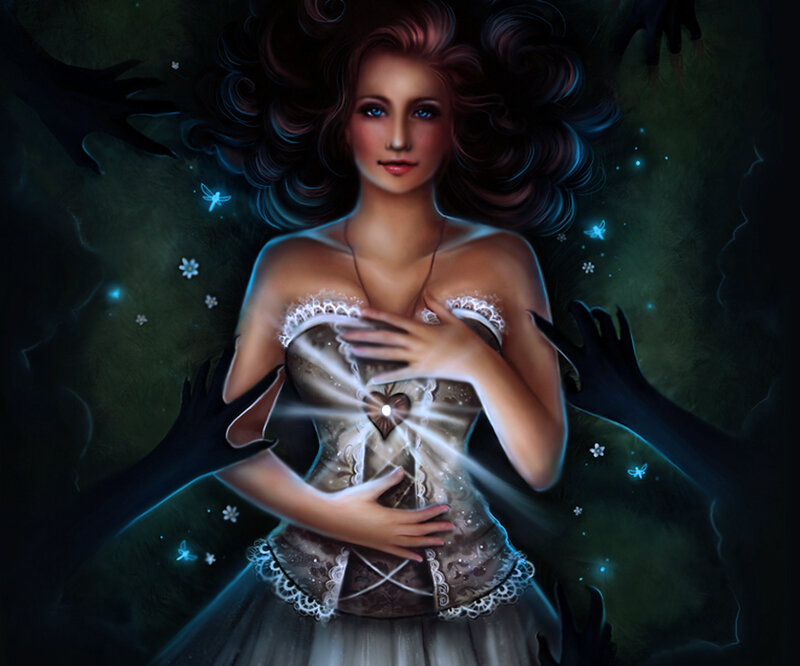 Woman in Corset with Glowing Heart