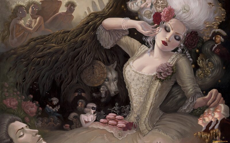 Woman in Corset with Wolf — Brown