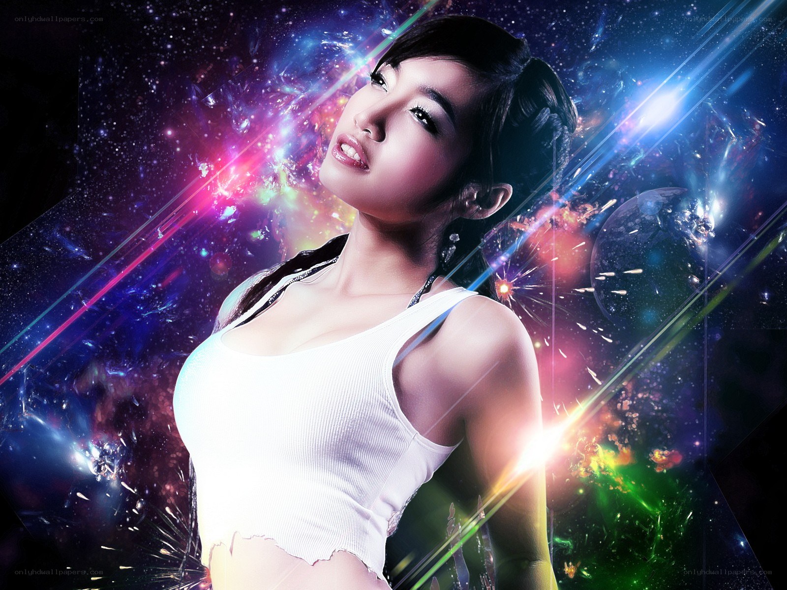 woman in cosmic background