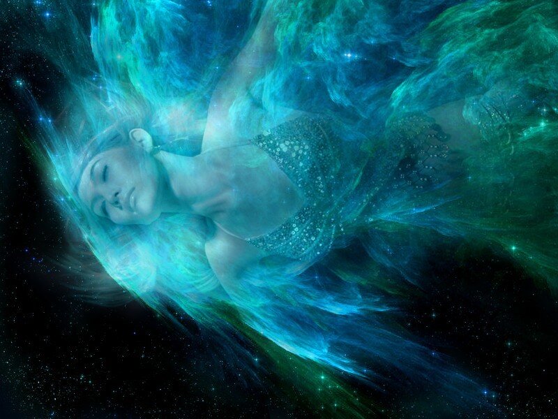 woman in cosmic nebula