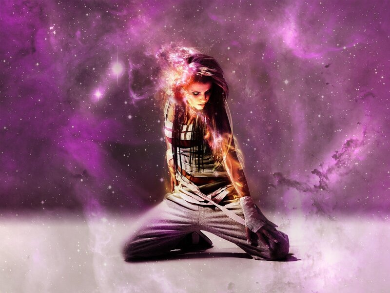 woman in cosmic purple space