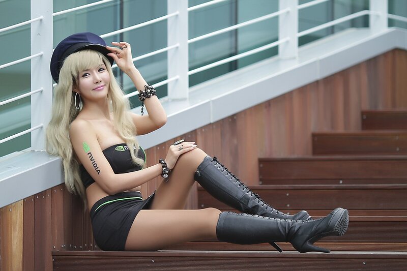 Woman in cosplay on steps