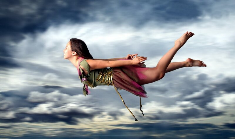 Woman in Costume Flying