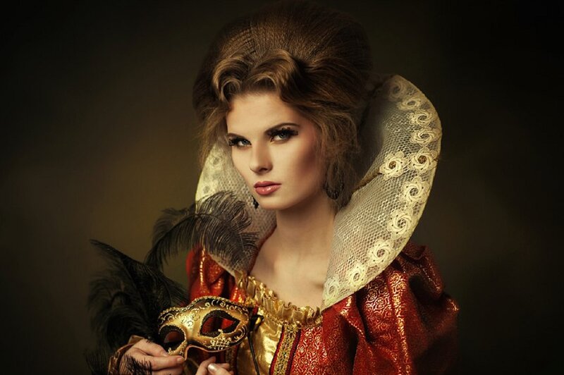 Woman in Costume — Red, Dramatic, Photograph