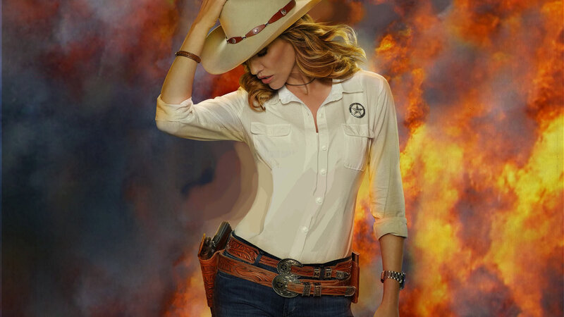 Woman in Cowboy Attire — White, Dramatic
