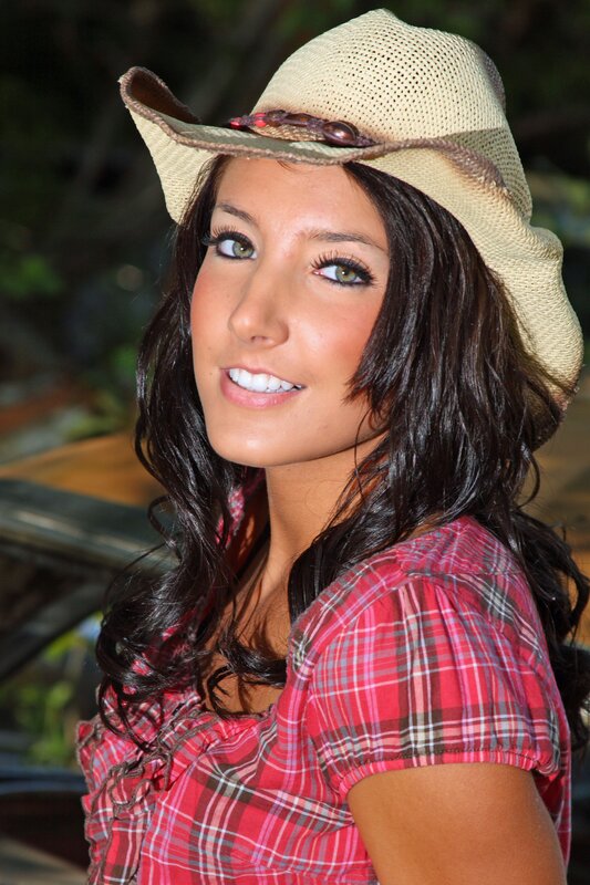 woman in cowboy hat and plaid shirt