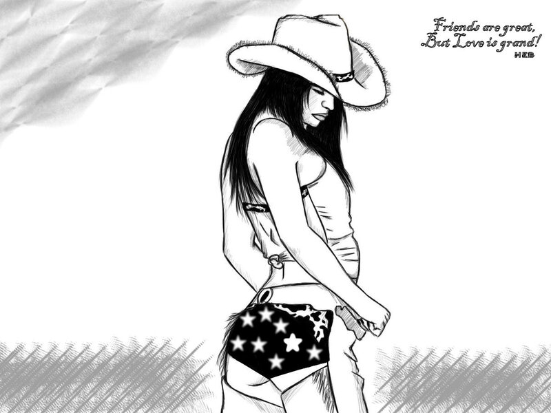Woman in Cowboy Hat — Black, Dramatic, Illustration