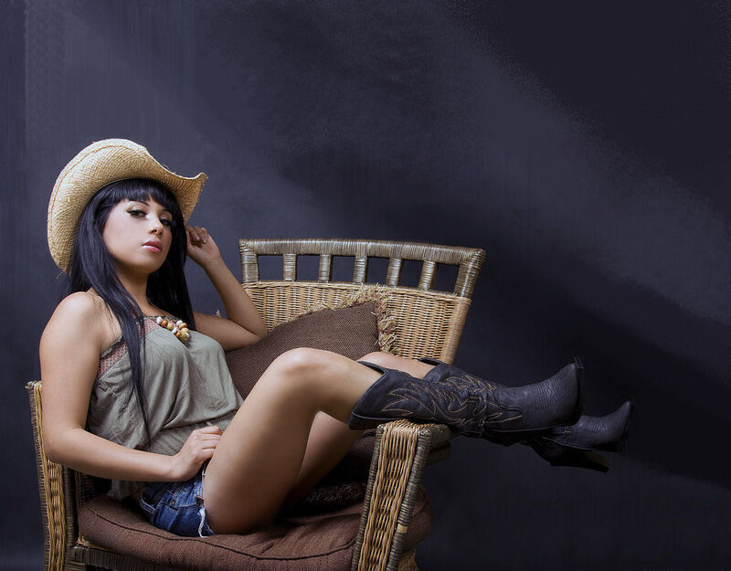 Woman in Cowboy Hat — Black, Dramatic, Photograph, Cowboy Hat, Boots