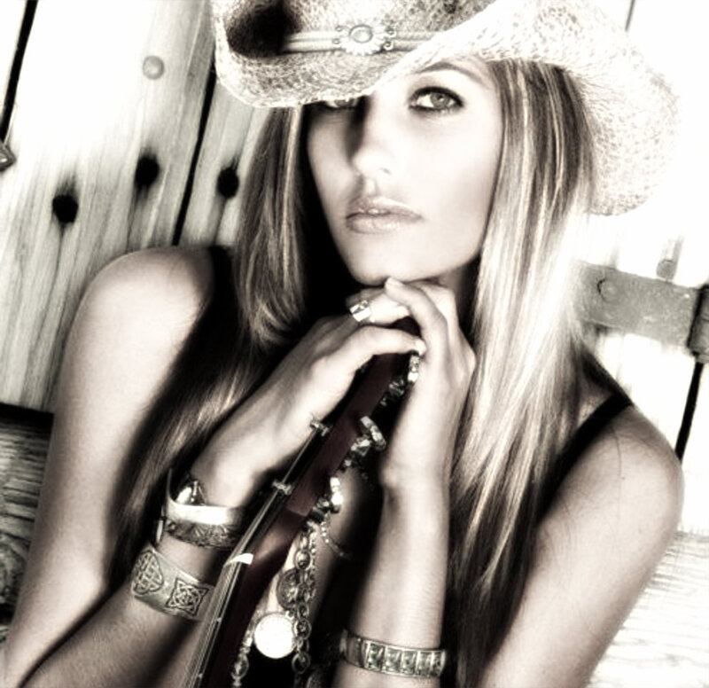Woman in Cowboy Hat — Black, Dramatic, Photograph