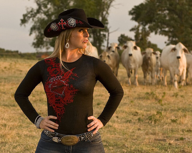Woman in Cowboy Hat — Black, Dramatic, Sunset