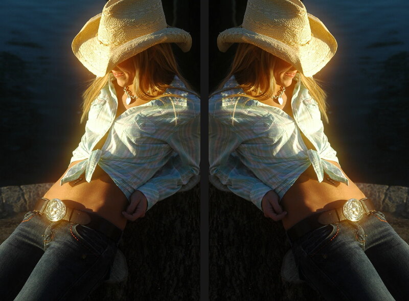 Woman in Cowboy Hat — Blue, Dramatic, Sunset