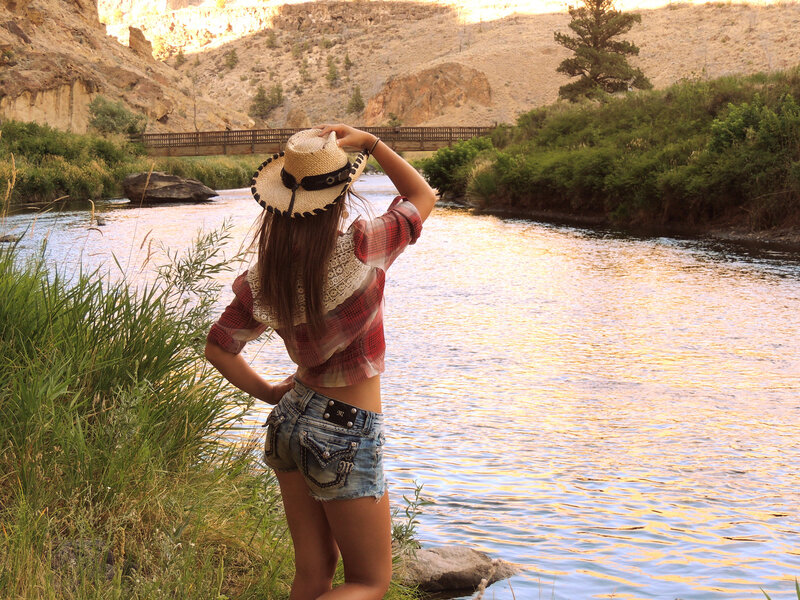 Woman in Cowboy Hat — Blue, Serene, Sunset, Photograph
