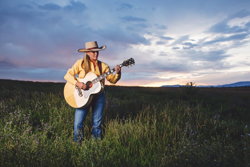 Woman in Cowboy Hat — Blue, Serene, Sunset
