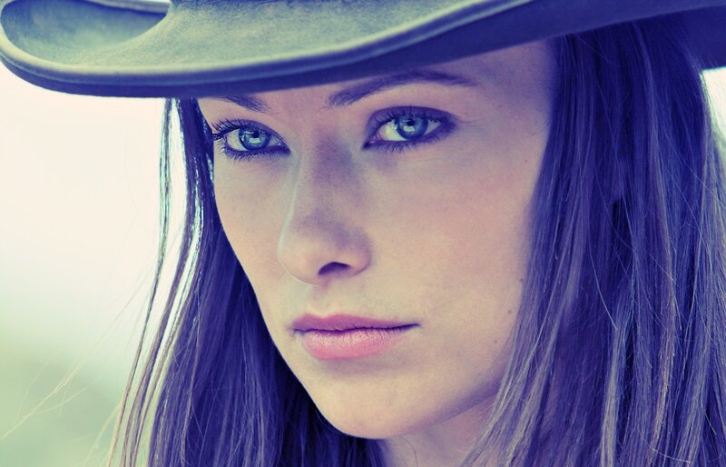 Woman in Cowboy Hat — Blue, Serious