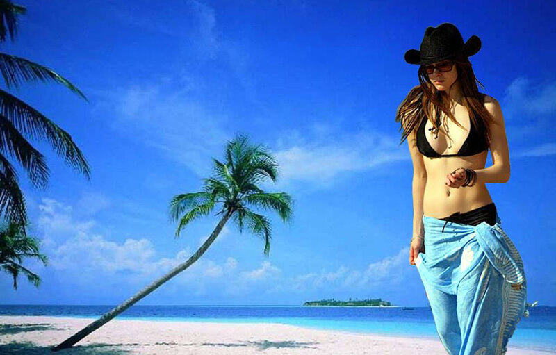 Woman in Cowboy Hat — Blue, Tropical