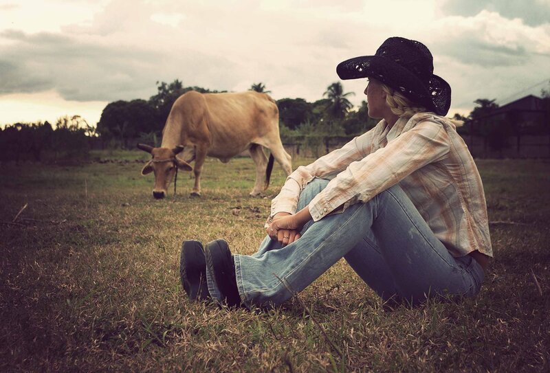 Woman in Cowboy Hat — Brown, Calm, Sunset