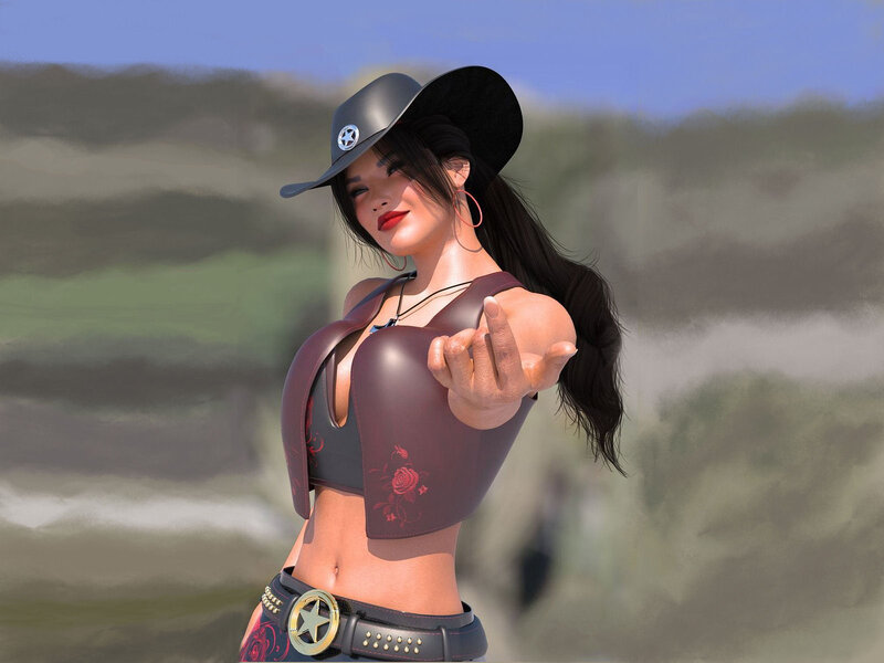 Woman in Cowboy Hat — Brown, Confident, Afternoon, 3d Render, Cowboy Hat