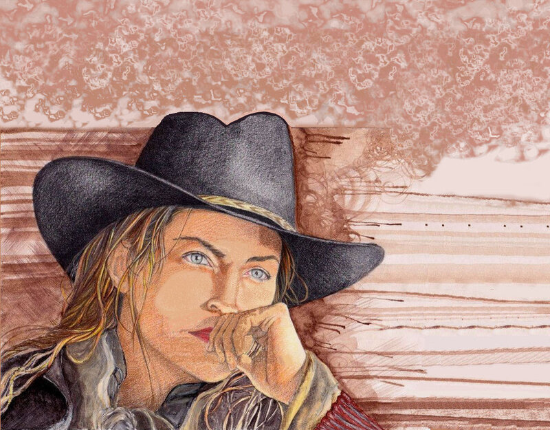 Woman in Cowboy Hat — Brown, Contemplative