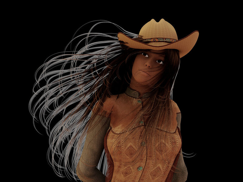 Woman in Cowboy Hat — Brown, Dramatic, 3d Render, Cowboy Hat