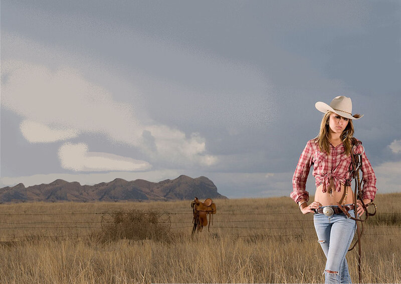 Woman in Cowboy Hat — Brown, Dramatic, Afternoon, Photograph, Saddle