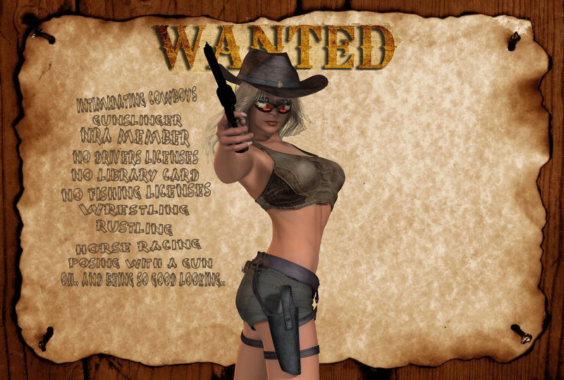 Woman in Cowboy Hat — Brown, Dramatic, Digital Art, Gun