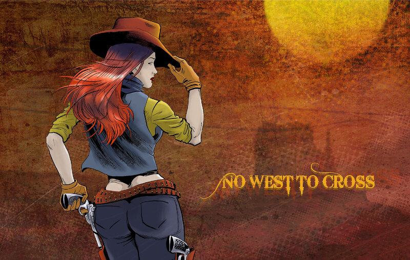 Woman in Cowboy Hat — Brown, Dramatic, Sunset, Comic