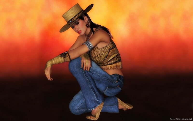 woman in cowboy hat crouching