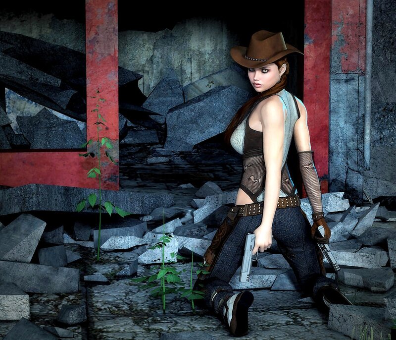 Woman in Cowboy Hat — Gray, Dramatic