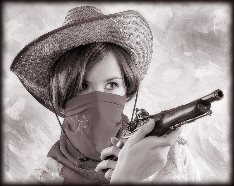 Woman in Cowboy Hat — Gray
