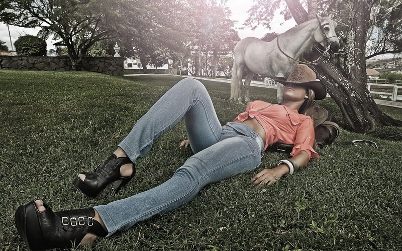 Woman in Cowboy Hat — Green, Dramatic, Afternoon
