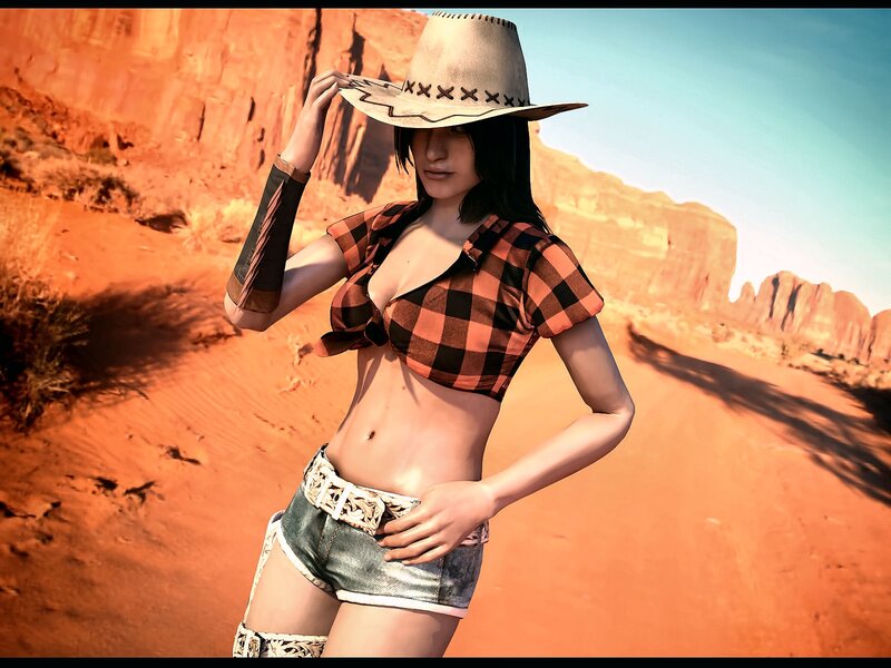 Woman in Cowboy Hat — Orange, Dramatic, Afternoon