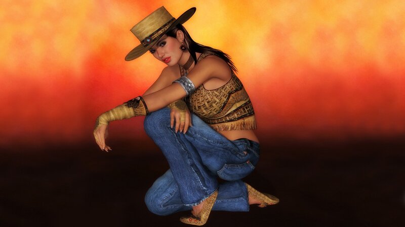 Woman in Cowboy Hat — Orange, Dramatic, Sunset